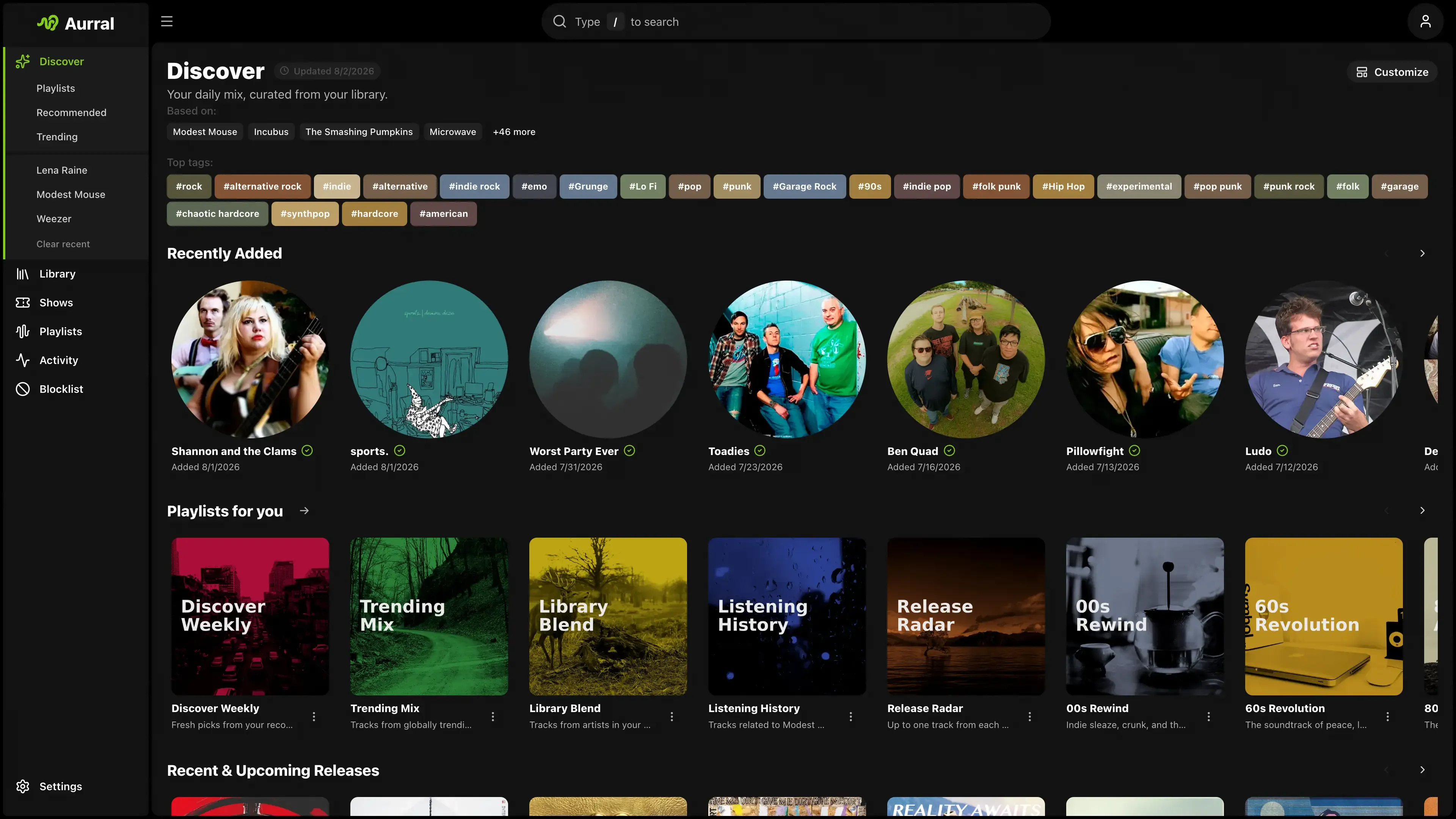Aurral Discover page