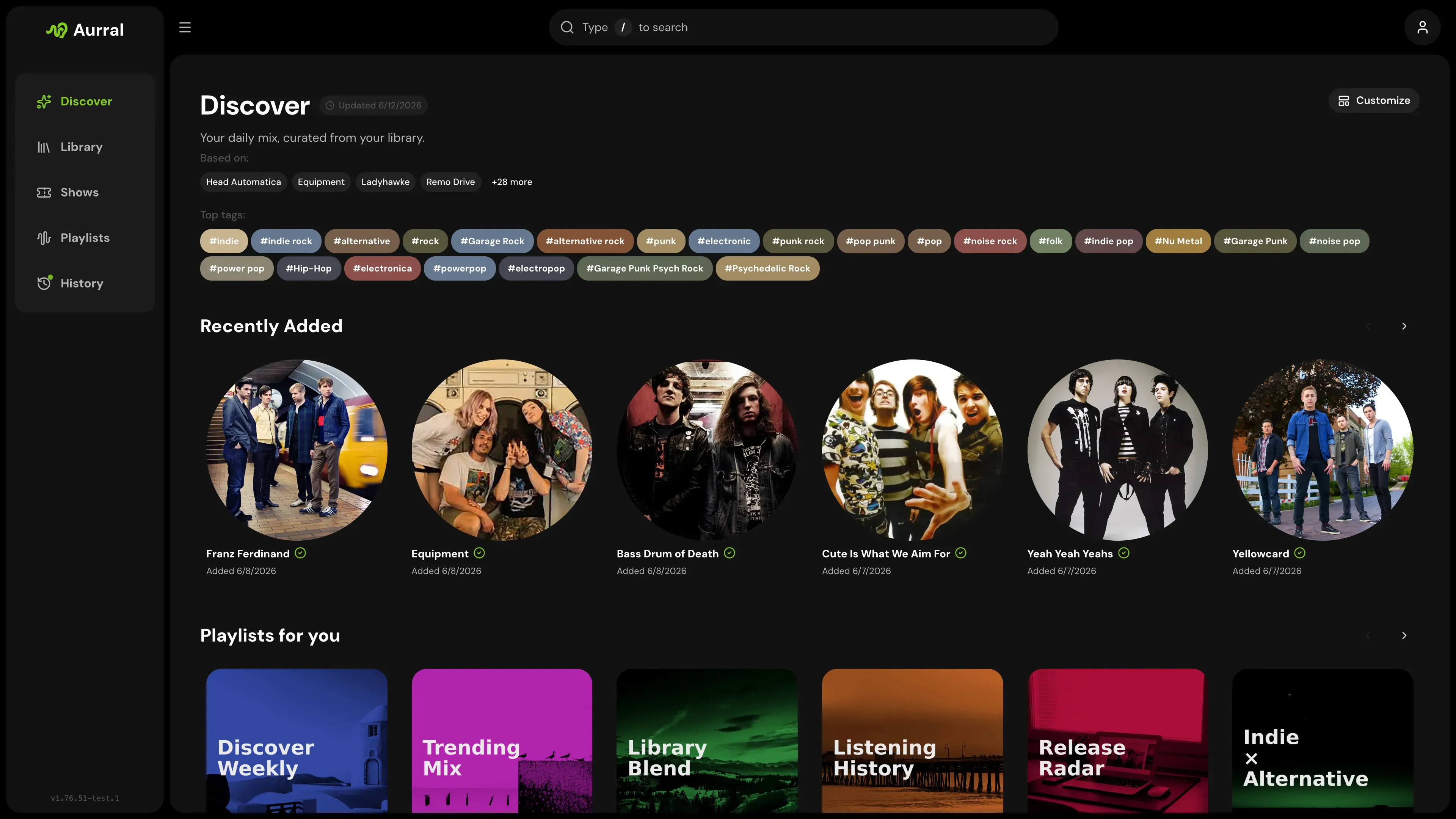 Aurral Discover page