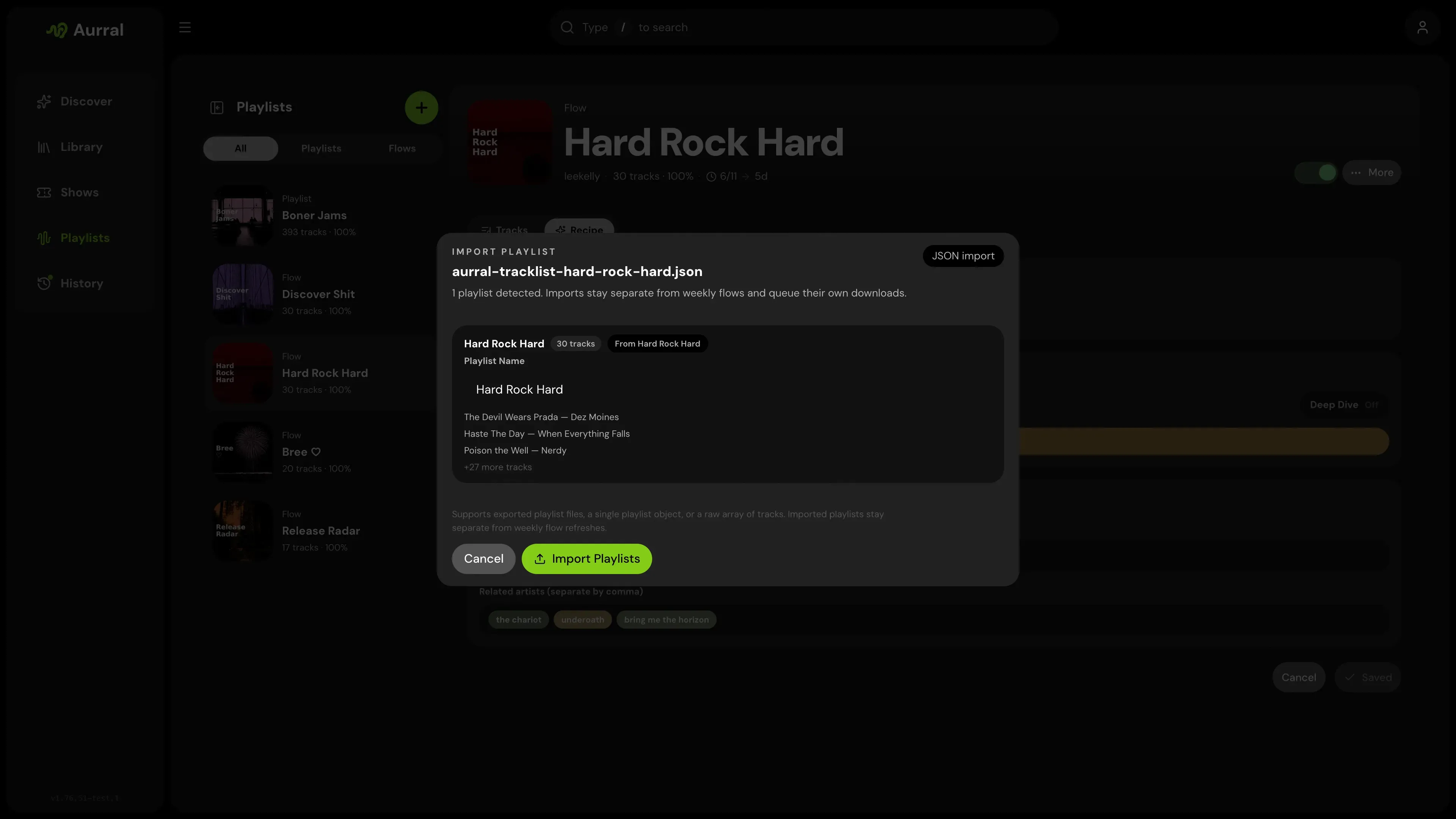 Aurral playlist import