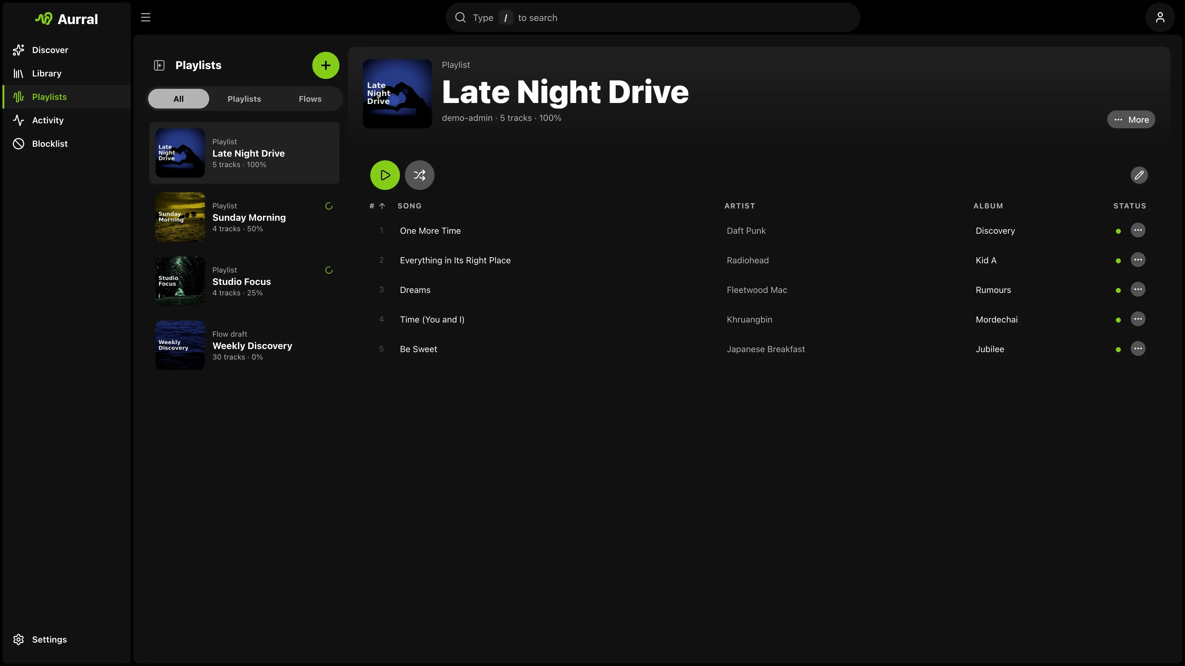 Aurral playlists